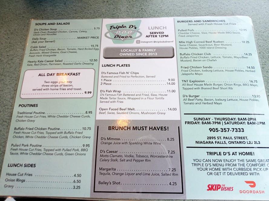 Triple D's Diner Menu image 1